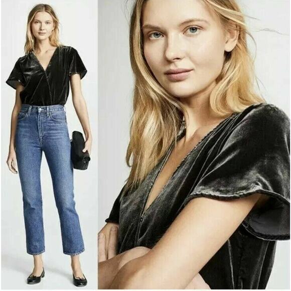 $108 NWT Splendid Black Velvet Surplice Wrap Top, Career Feminine, Medium M - Picture 1 of 6